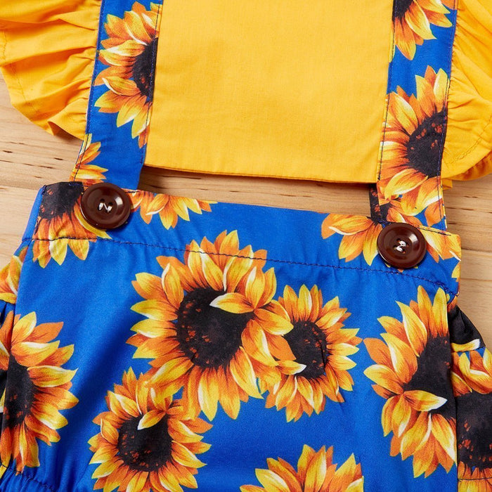2PCS Sunflower Printed Baby Jumpsuit