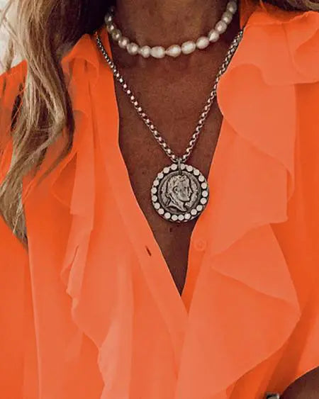 Long Sleeve Top with Buttoned Ruffles