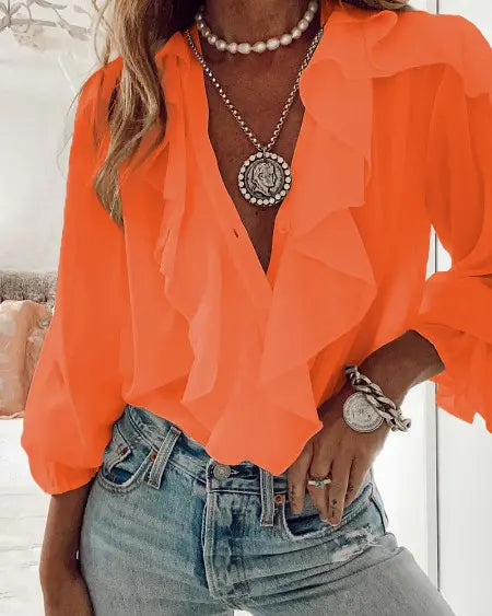 Long Sleeve Top with Buttoned Ruffles