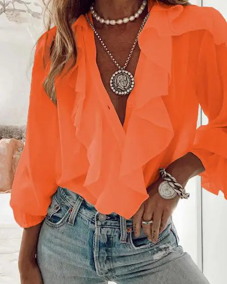 Long Sleeve Top with Buttoned Ruffles