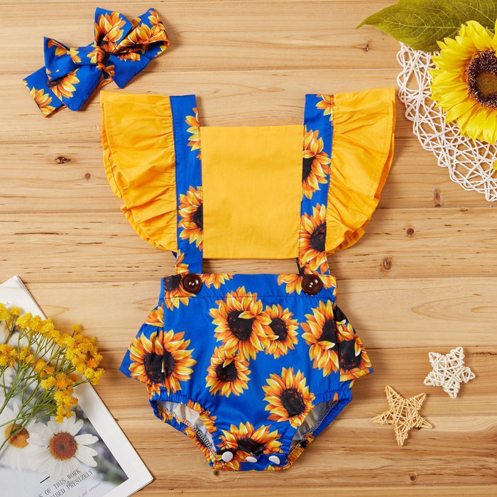2PCS Sunflower Printed Baby Jumpsuit