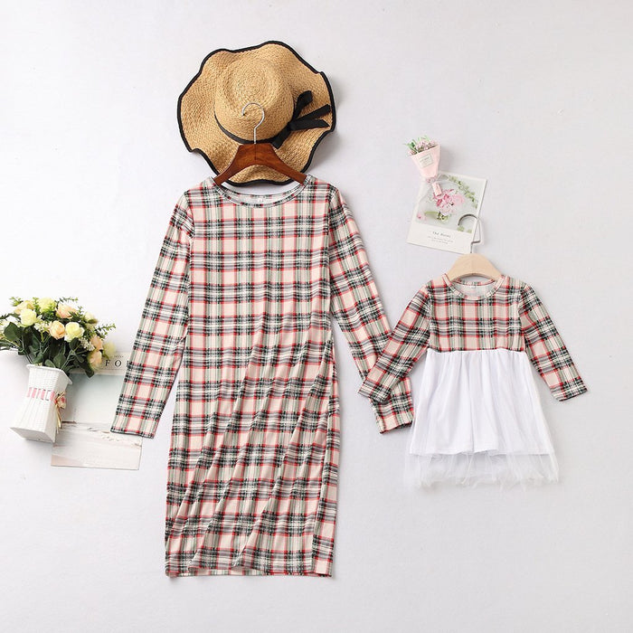 Mommy and Me Plaid print Long-sleeve Dresses