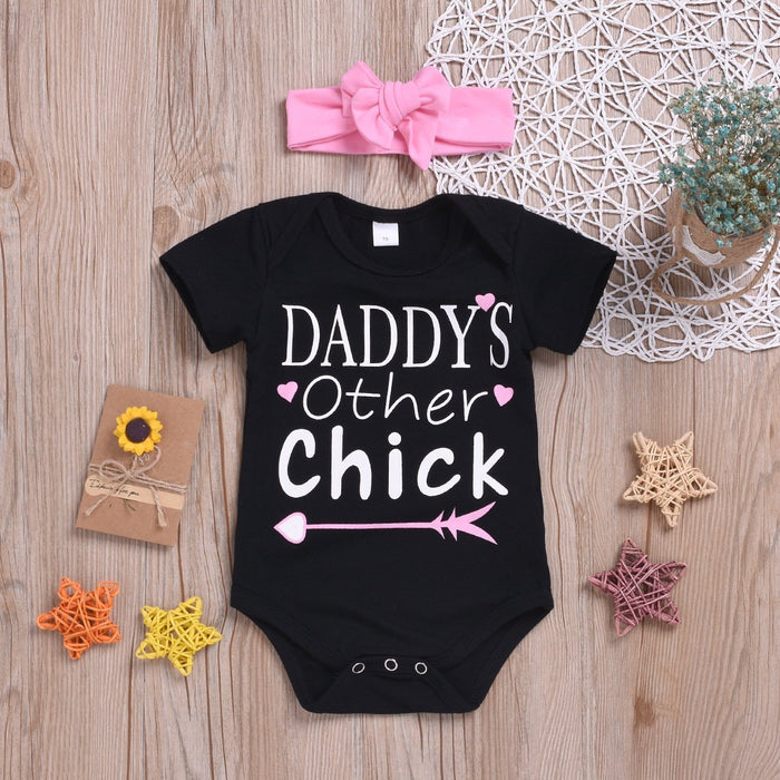 "Daddy's other chick" Letter Printed Baby Romper