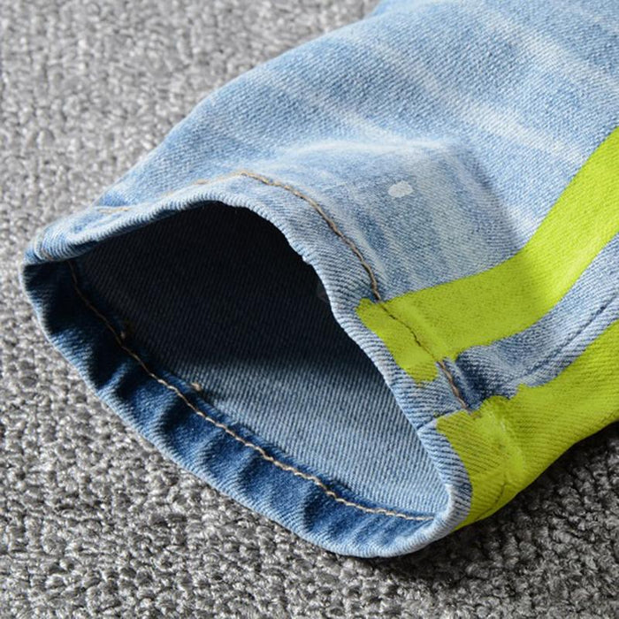 Gele gestreepte jeans met taping