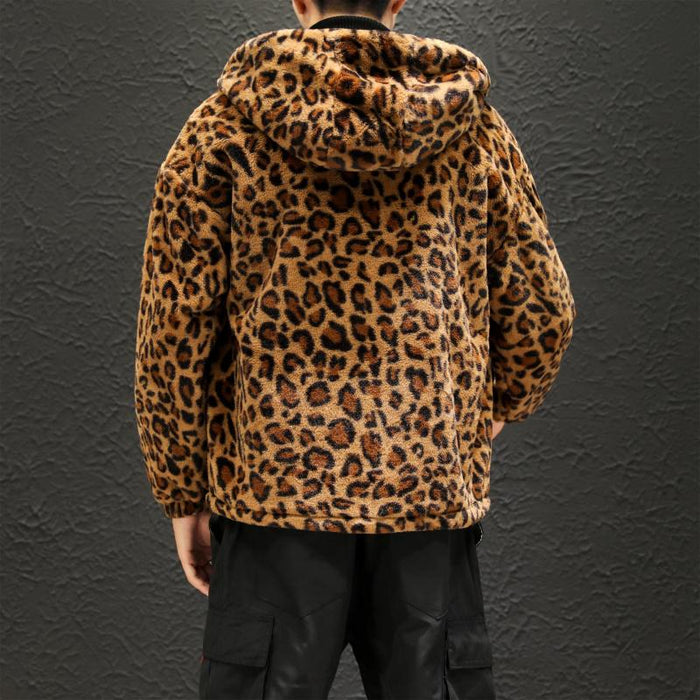 Chaqueta de felpa de leopardo con capucha