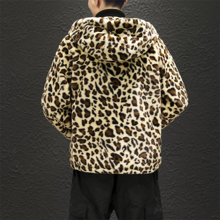 Chaqueta de felpa de leopardo con capucha