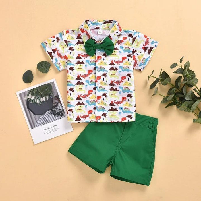 Dino Full Printed Top with Solid Color Pants Set