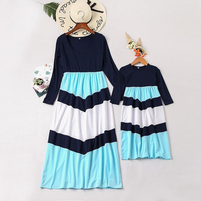 Color Block Long-Sleeve Dress for Mommy and Me