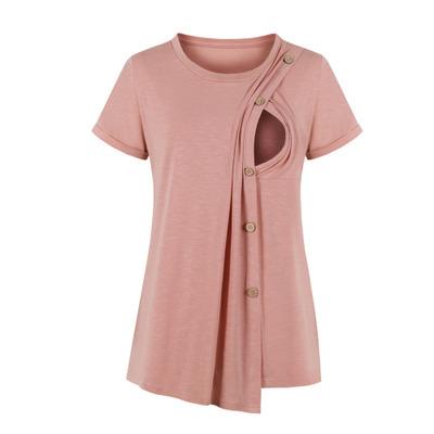 Casual solid color short-sleeved nursing top