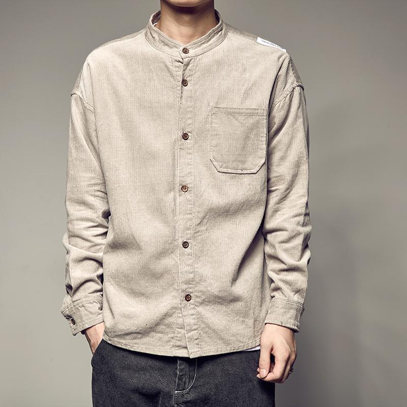 Corduroy Mandarin Collar Shirt