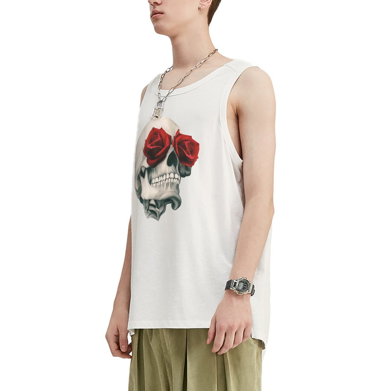 Camiseta sin mangas extragrande con calavera con ojos de rosa