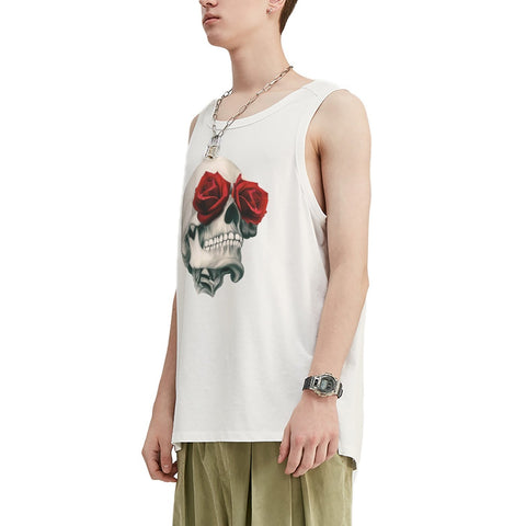 Camiseta sin mangas extragrande con calavera con ojos de rosa