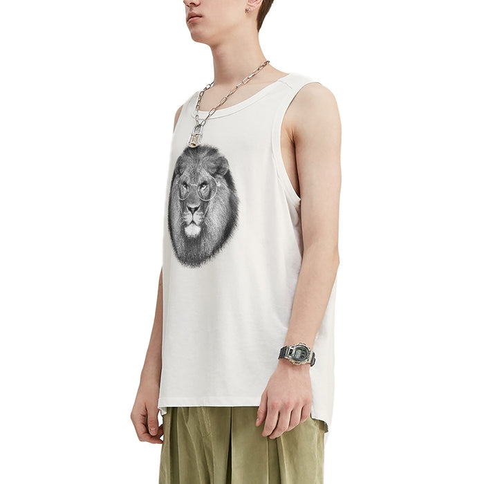 Camiseta sin mangas extragrande con diseño de león y estructura metálica