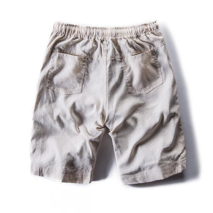 Pantalones cortos casuales de mezcla de lino con cordón