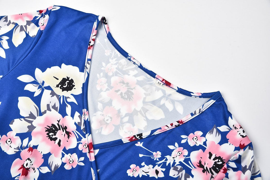 V-neck short sleeve printed maternity dress