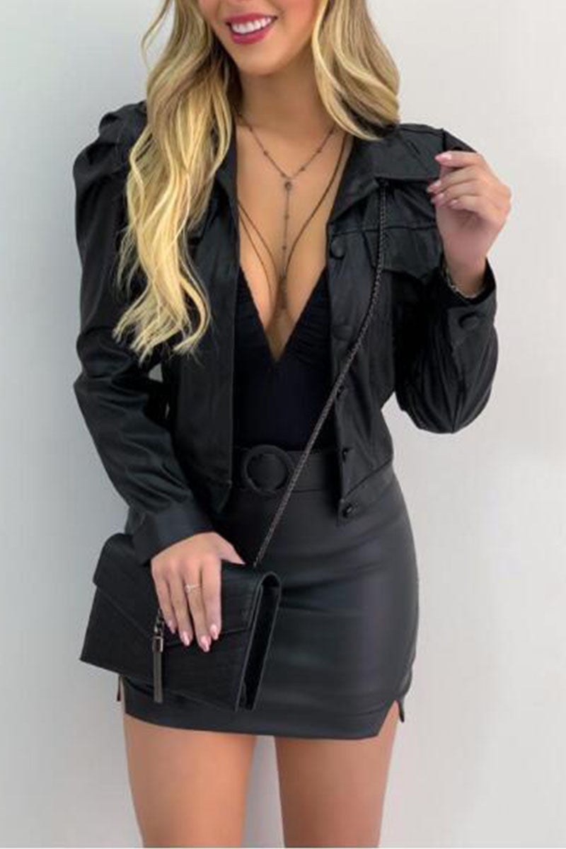 Mode Straat Klassiek Effen Patchwork Kraag Bovenkleding (6 kleuren)