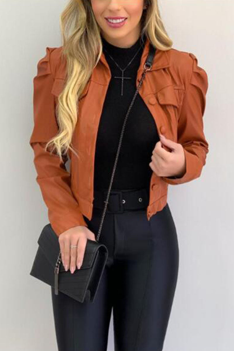 Mode Straat Klassiek Effen Patchwork Kraag Bovenkleding (6 kleuren)