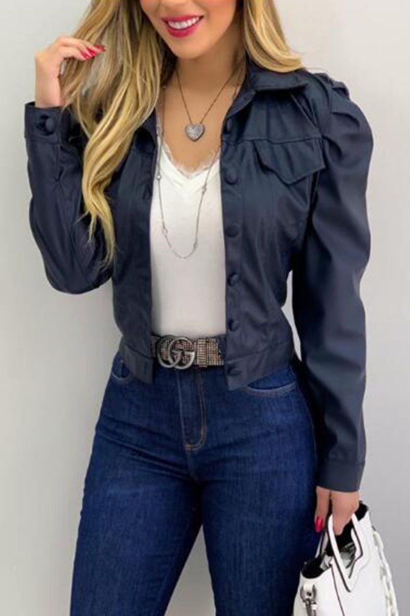 Mode Straat Klassiek Effen Patchwork Kraag Bovenkleding (6 kleuren)