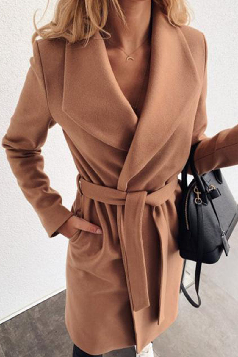 Fashion Sweet & Stylish Classic Solid Cardigan Turndown Collar Outerwear (no Belt)(6 Colors)