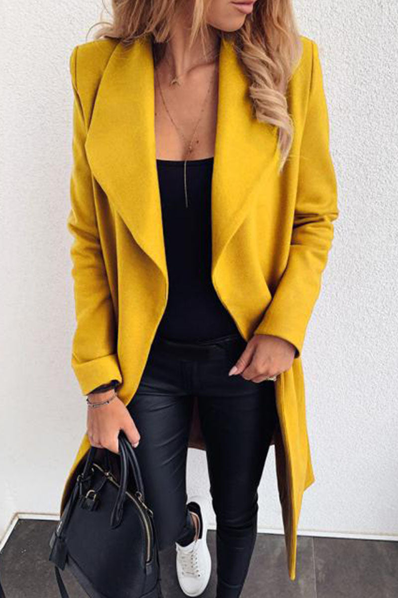 Fashion Sweet & Stylish Classic Solid Cardigan Turndown Collar Outerwear (no Belt)(6 Colors)