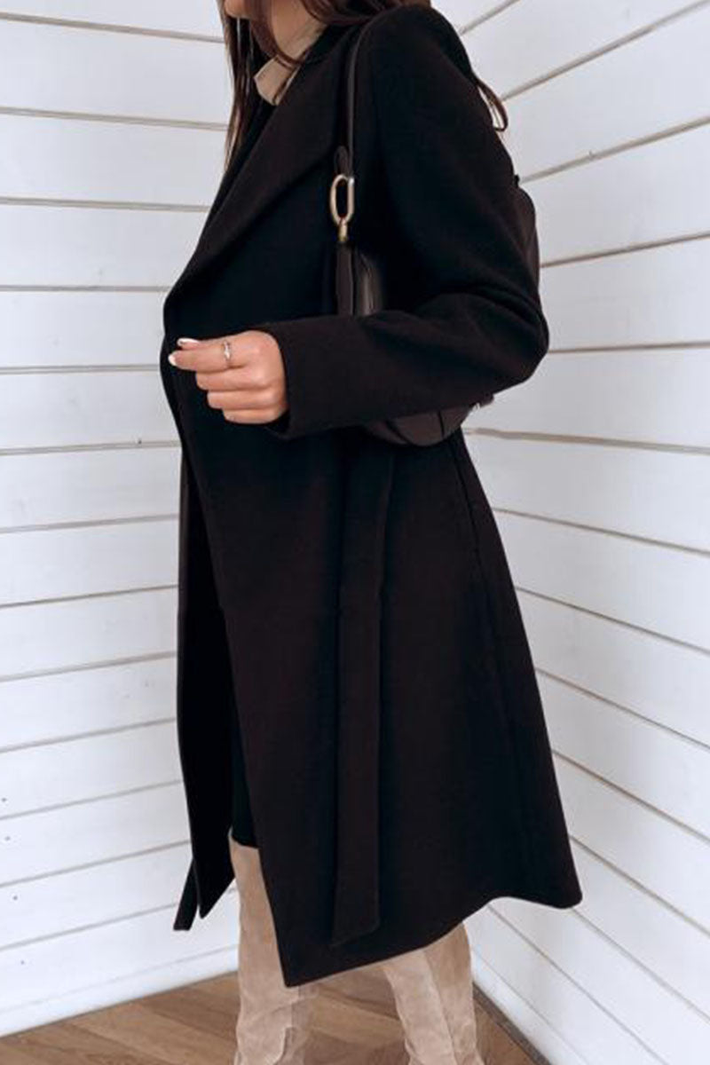 Fashion Sweet & Stylish Classic Solid Cardigan Turndown Collar Outerwear (no Belt)(6 Colors)