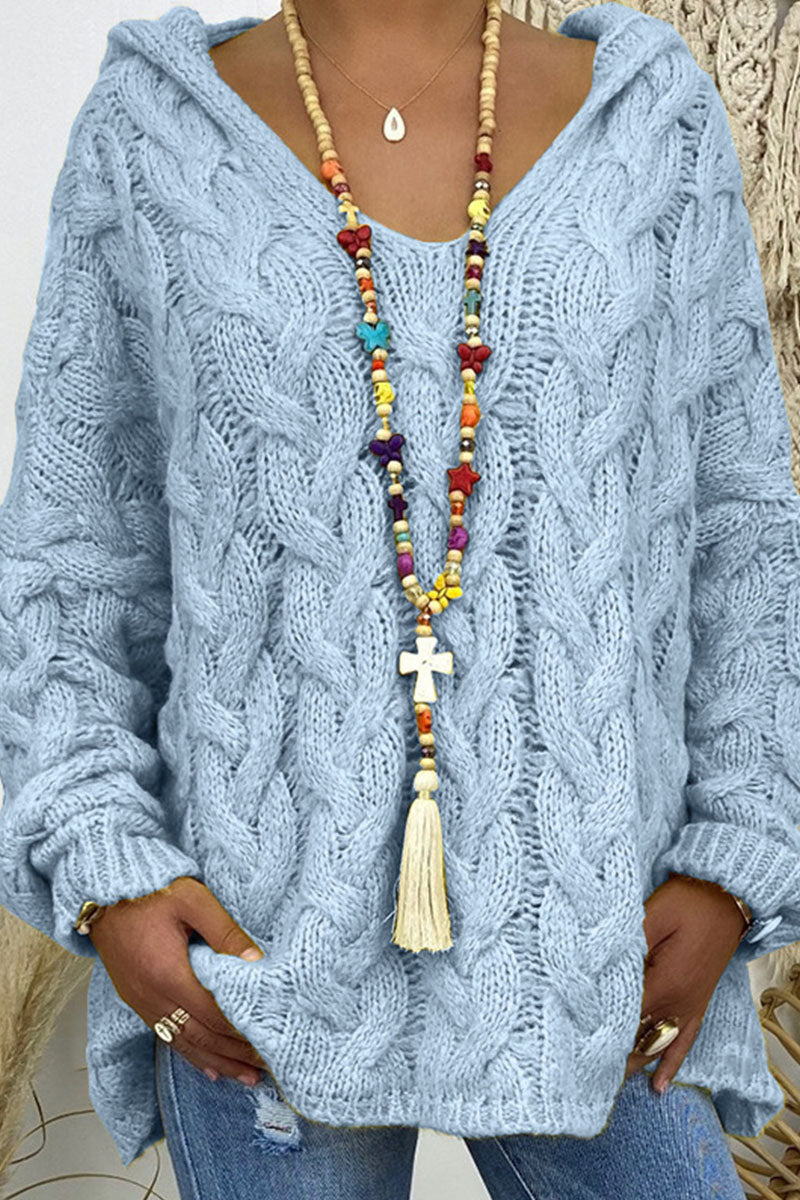 Fashion Street Classic Solid Patchwork Hooded Collar Sweaters(16 Colors)