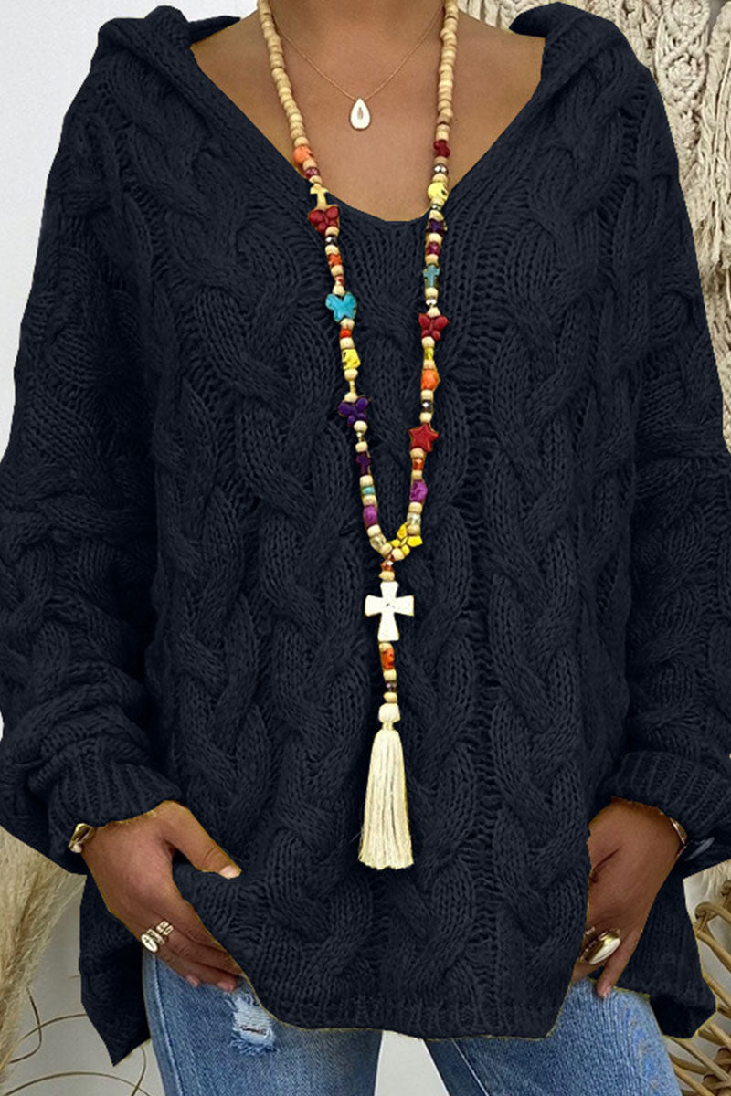 Fashion Street Classic Solid Patchwork Hooded Collar Sweaters(16 Colors)