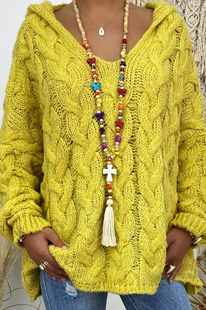 Fashion Street Classic Solid Patchwork Hooded Collar Sweaters(16 Colors)