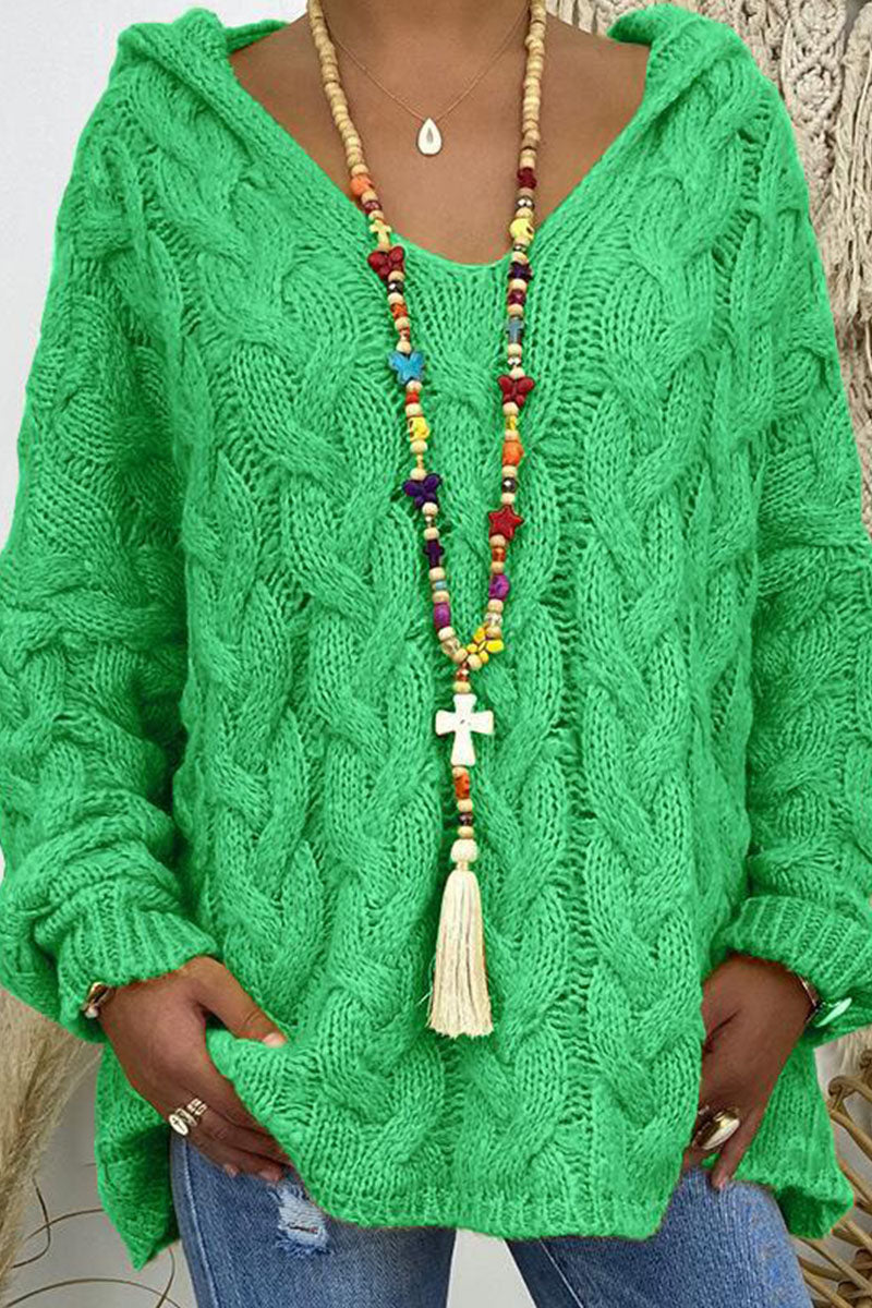 Fashion Street Classic Solid Patchwork Hooded Collar Sweaters(16 Colors)