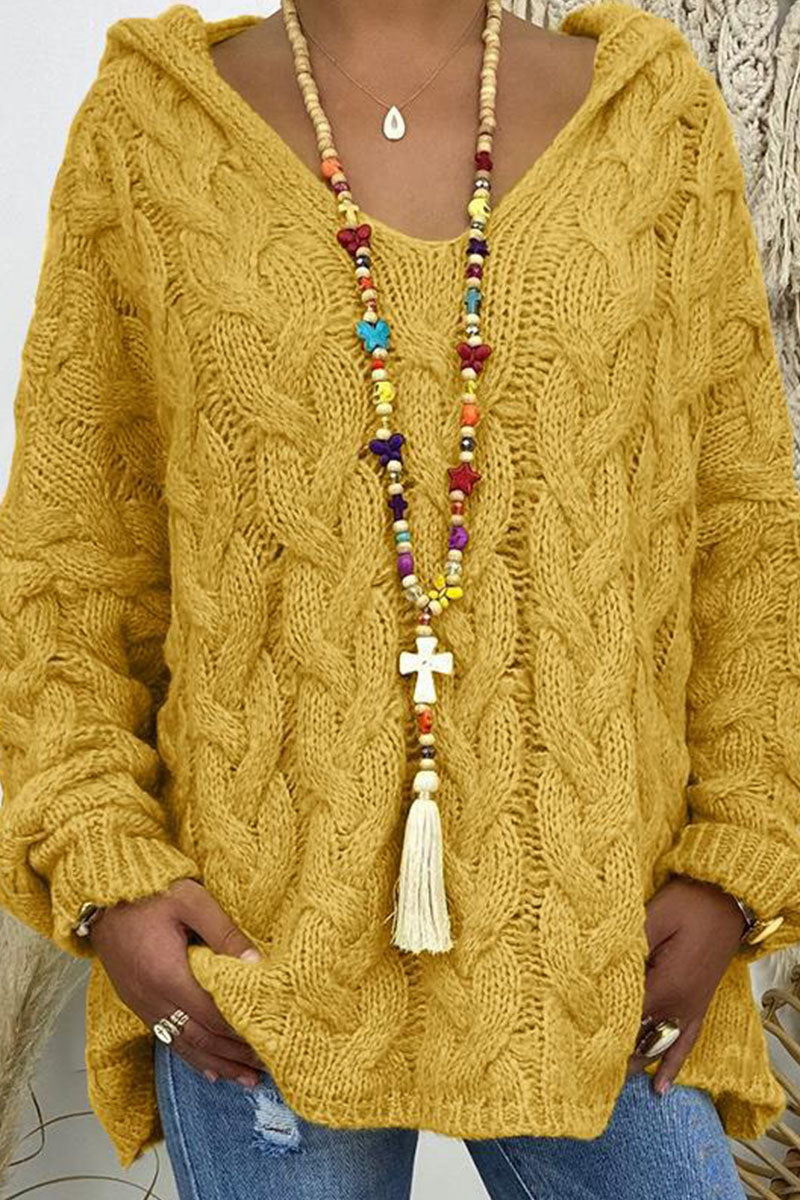 Fashion Street Classic Solid Patchwork Hooded Collar Sweaters(16 Colors)