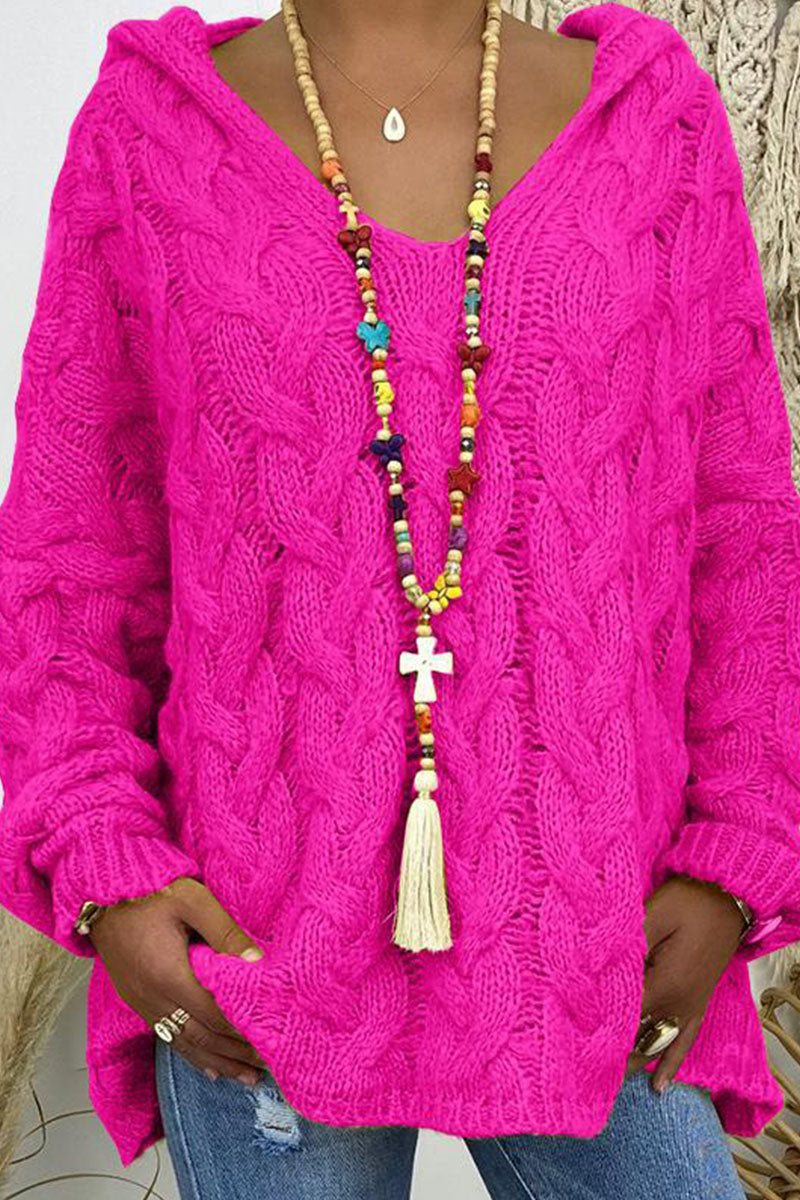 Fashion Street Classic Solid Patchwork Hooded Collar Sweaters(16 Colors)