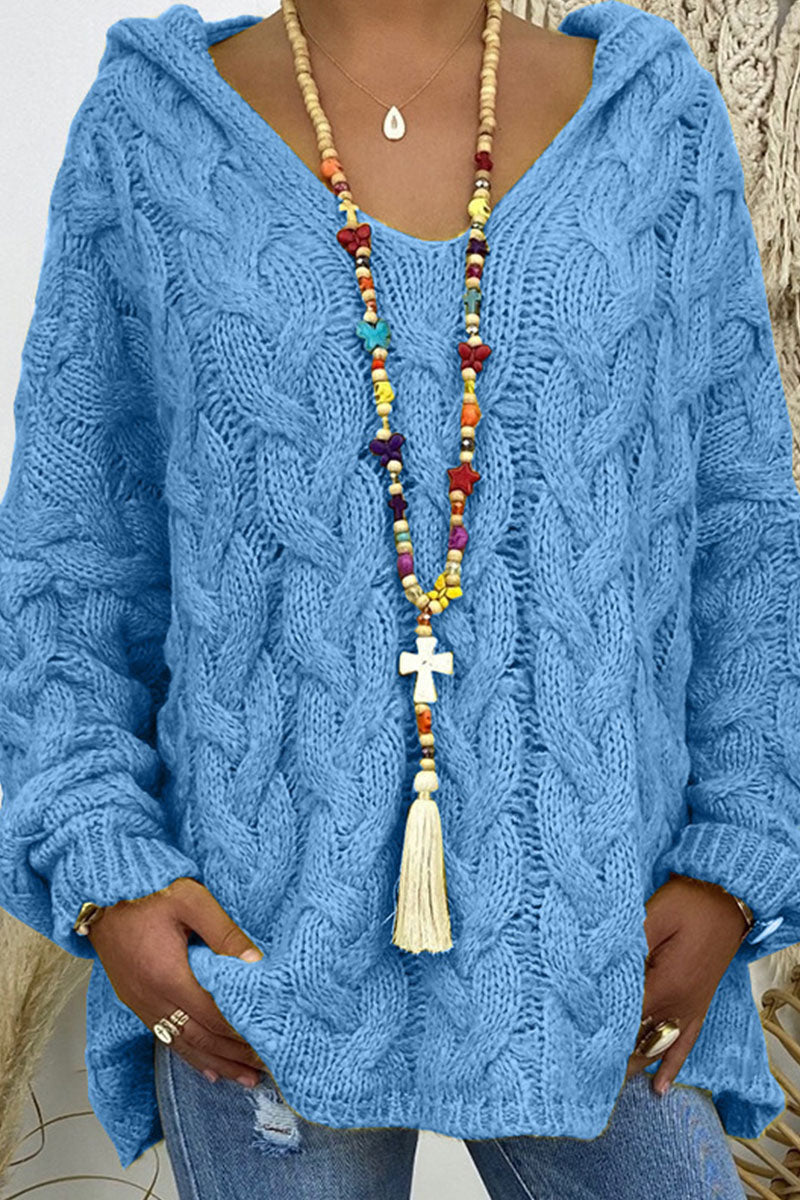 Fashion Street Classic Solid Patchwork Hooded Collar Sweaters(16 Colors)