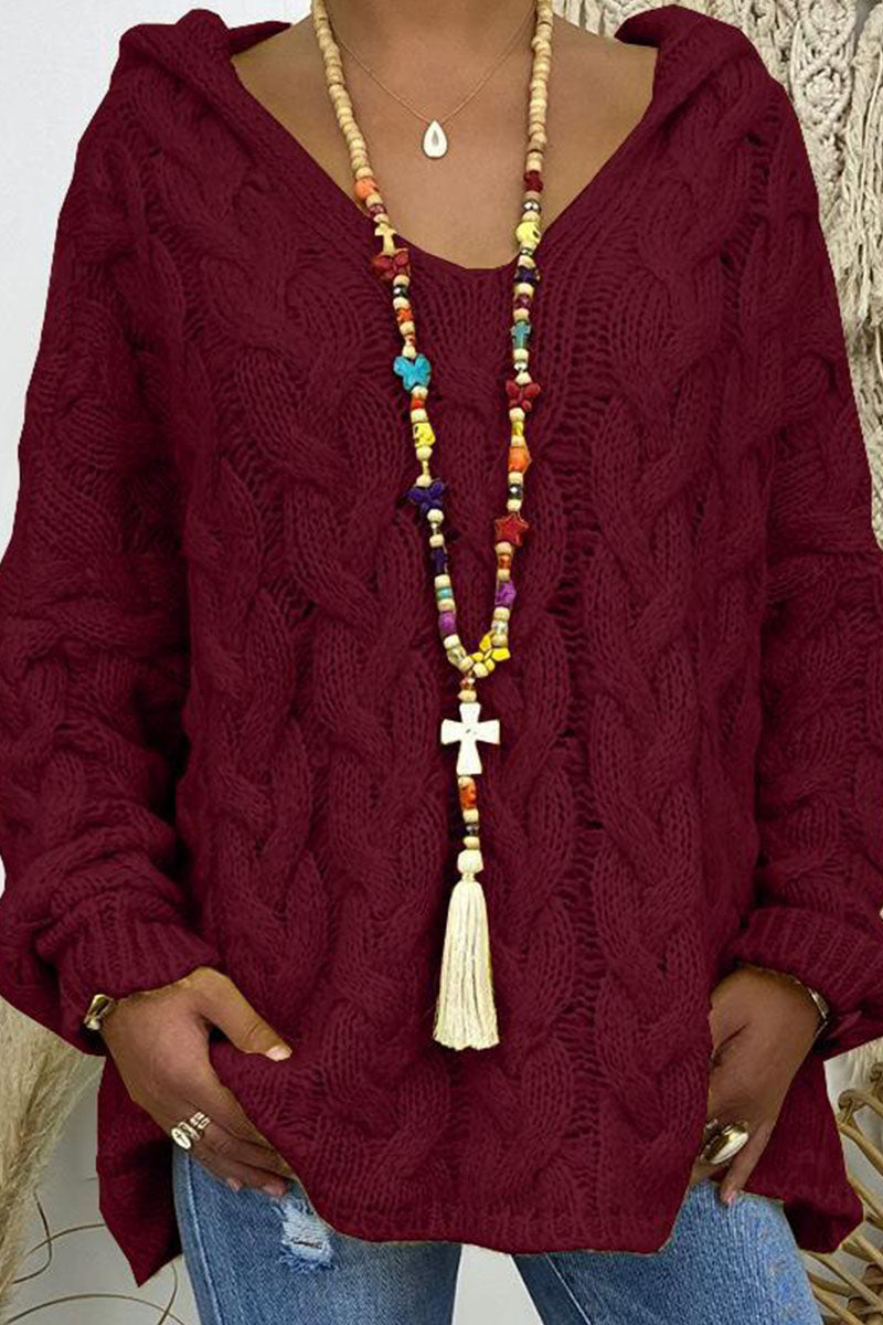 Fashion Street Classic Solid Patchwork Hooded Collar Sweaters(16 Colors)