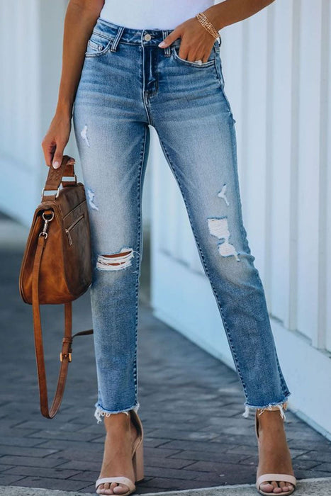 Casual & Stylish Classic Solid Ripped Straight Denim