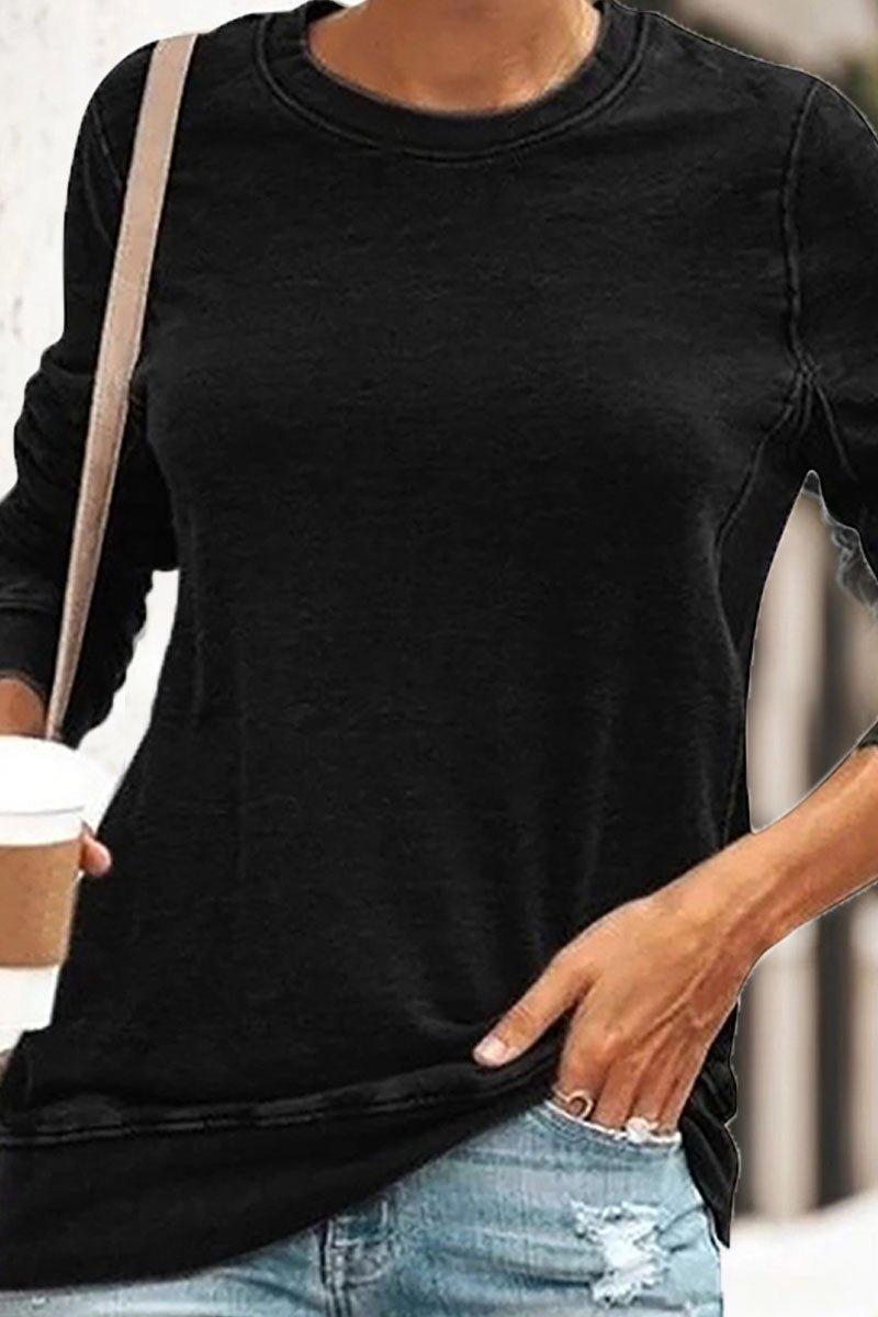 Casual & Stylish Classic Solid Split Joint O Neck Tops(5 Colors)