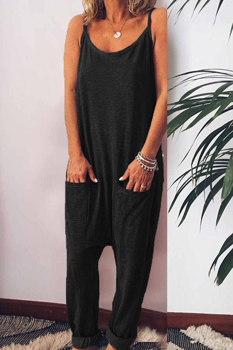Mode Casual en stijlvolle klassieke effen losse jumpsuits met spaghettibandjes