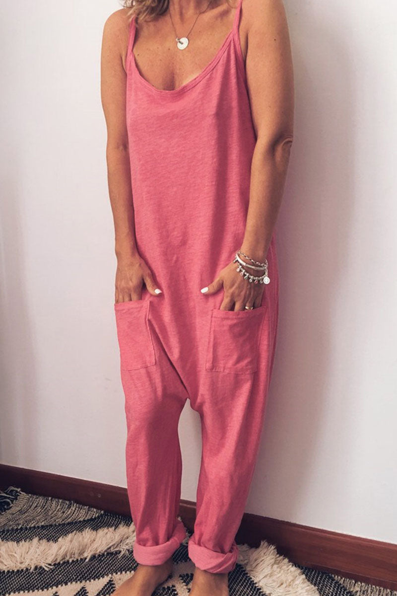 Mode Casual en stijlvolle klassieke effen losse jumpsuits met spaghettibandjes