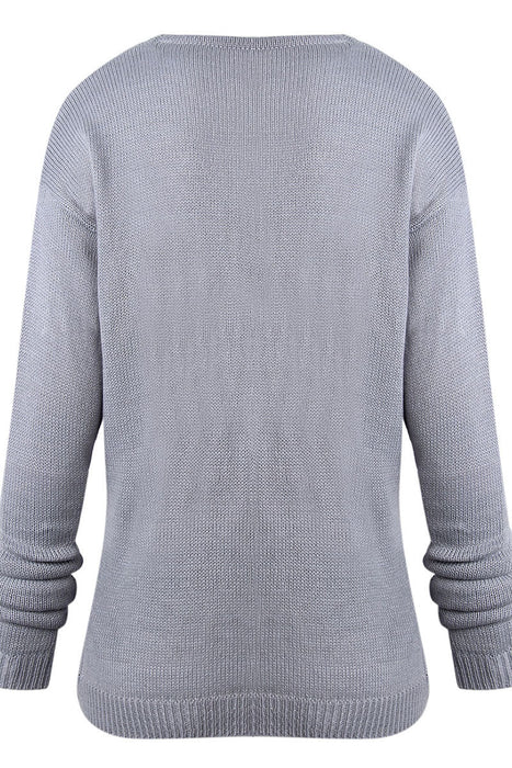 Simplicity Suéteres clásicos de cintura media con cuello en V y retales ahuecados sólidos (4 colores)