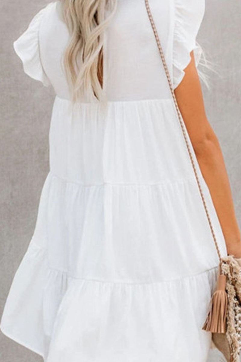 British Style Classic Solid Patchwork Flounce O Neck Princess Dresses(4 Colors)