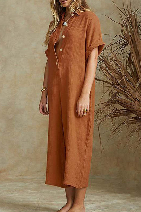 Casual & Stylish Classic Solid Turndown Collar Loose Jumpsuits(3 Colors)