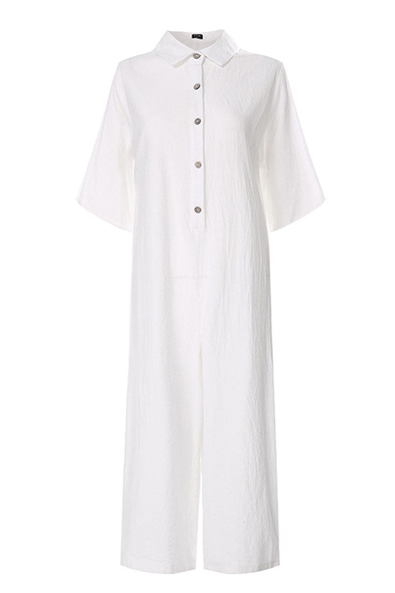 Casual & Stylish Classic Solid Turndown Collar Loose Jumpsuits(3 Colors)