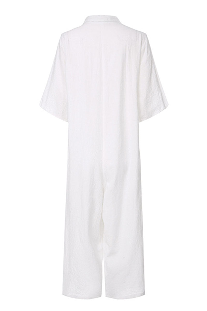 Casual & Stylish Classic Solid Turndown Collar Loose Jumpsuits(3 Colors)
