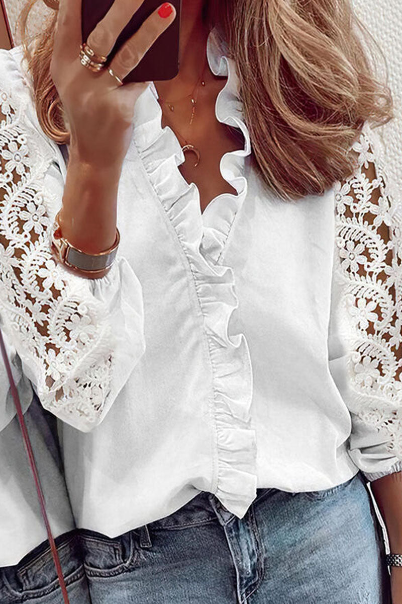 Tops con cuello en V de parches lisos clásicos sexys de moda