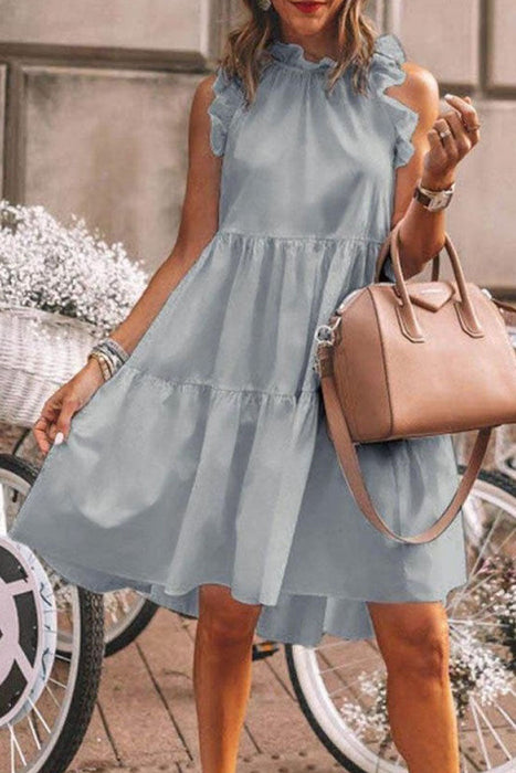 Fashion Sweet & Stylish Classic Solid Patchwork Flounce O Neck A Line Dresses(5 Colors)