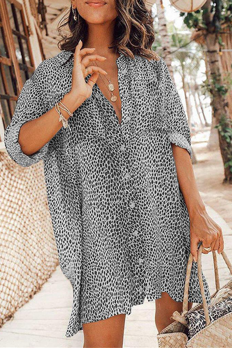 Casual & Stylish Print Patchwork Turndown Collar Straight Dresses(6 Colors)