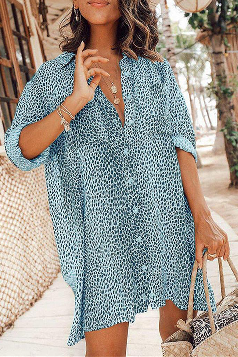 Casual & Stylish Print Patchwork Turndown Collar Straight Dresses(6 Colors)