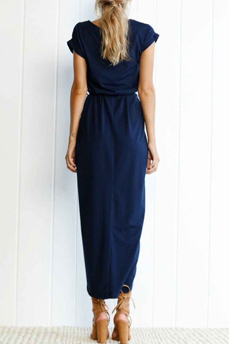 Casual & Stylish Classic Solid Frenulum O Neck Irregular Dresses(6 Colors)