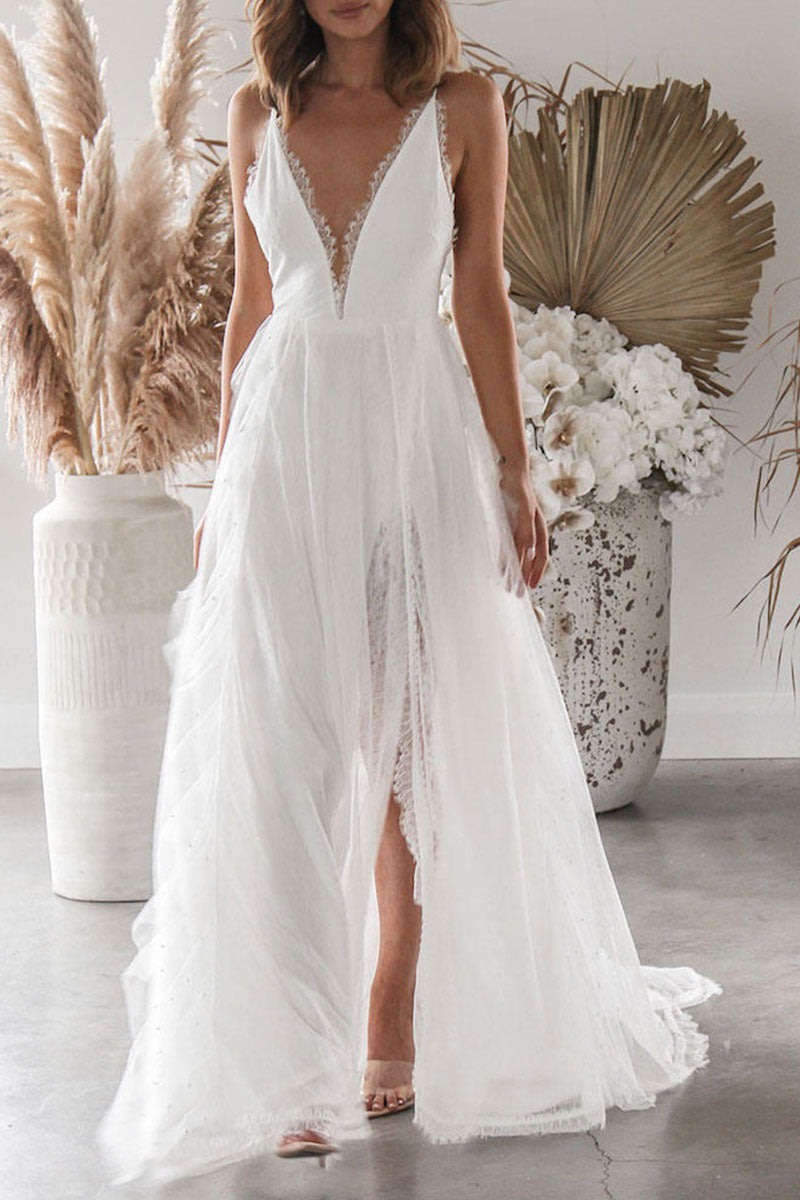 Fashion Sexy Classic Solid Patchwork V Neck Irregular Dresses