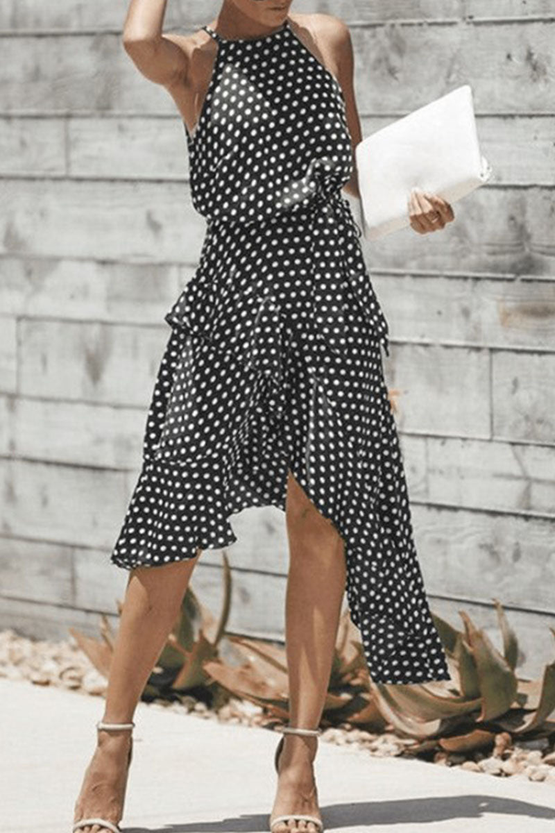 Fashion Street Dot Patchwork O Neck Irregular Dresses Elegant For Special Occasions