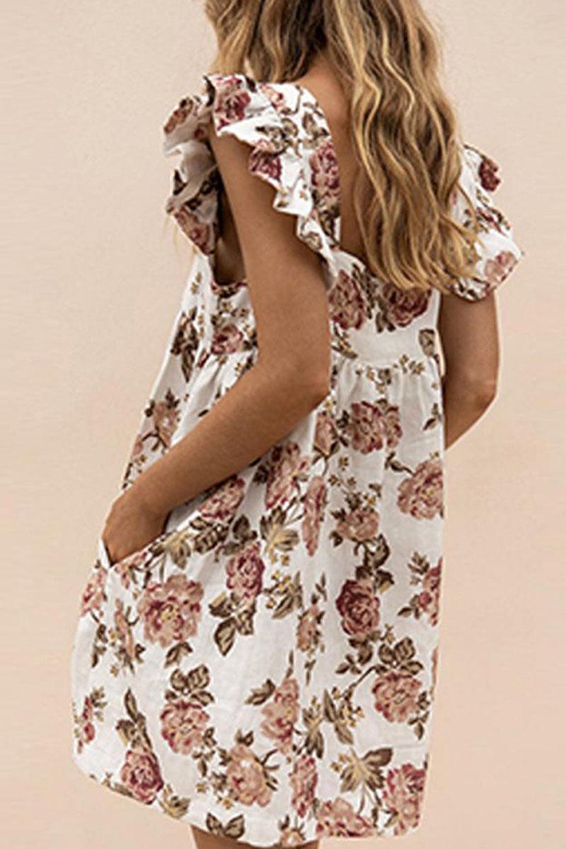 Fashion Casual & Stylish Print Split Joint Square Collar Princess Dresses